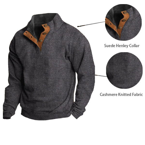 Men's Casual Retro Cashmere Stand Collar Button Sweatshirt