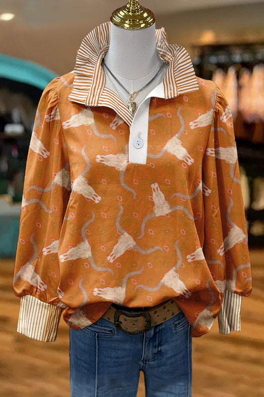 Gameday Longhorns Print Puff Sleeve Blouse