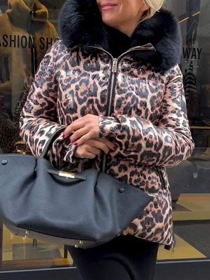 Women's Hooded Leopard Print Coat