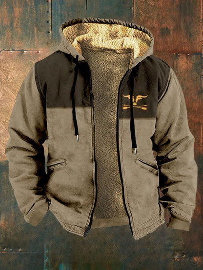 Men's Vintage Style Printed Plush Hooded Jacket