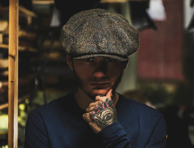 [Best Sale!]PEAKED CAPS Genuine Scottish Harris Tweed 8 Panels Man Cap