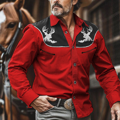 Men's Vintage Western Christmas Elk Shirt