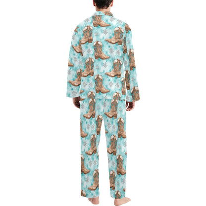 Turquoise Christmas Boots Men's Western Pajamas