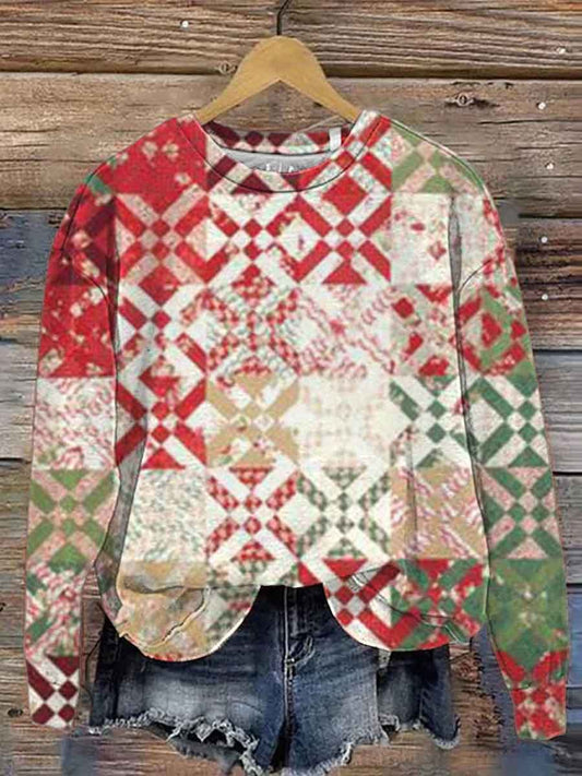 Women's Crew Neck Abstract Geometric Print Casual Sweatshirt