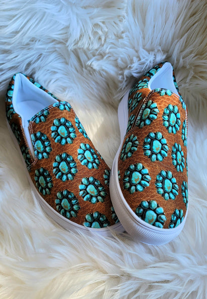 Turquoise Concho Women__ slip-on canvas shoes