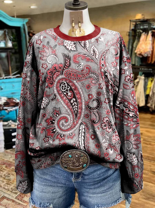 Women's Paisley Casual Print Corduroy Sweatshirt