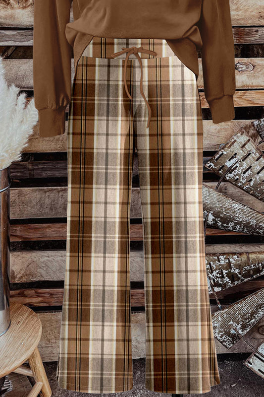 Casual Plaid Print Wide Pants