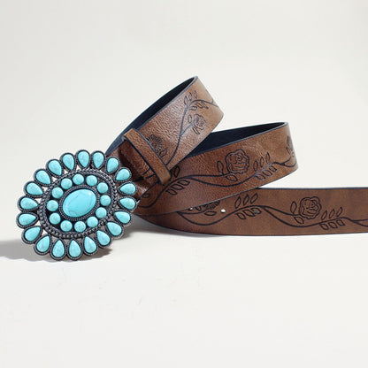 Trendy Rose Pattern Turquoise Bead Belt