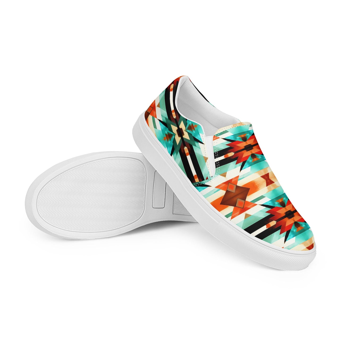 Turquoise Orange Aztec Women__ Slip-on Canvas Shoes