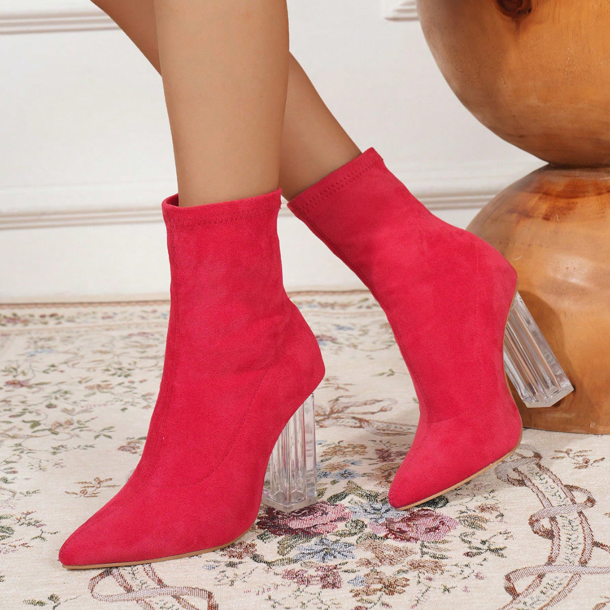 Amelia Crystal-Heel Suede Ankle Boots