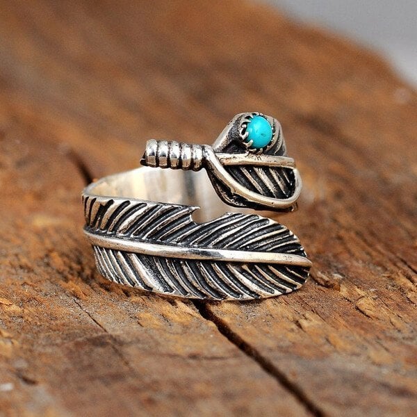 🔥Last Day 75% OFF🎁Boho Feather Turquoise Adjustable Ring