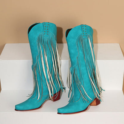 Womens Vintage Tassel Western Boots