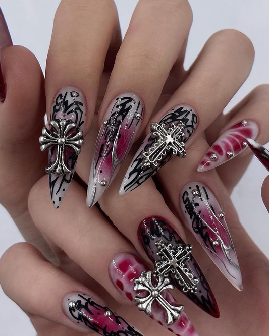 Hot Girl Dark Cross Nail Art