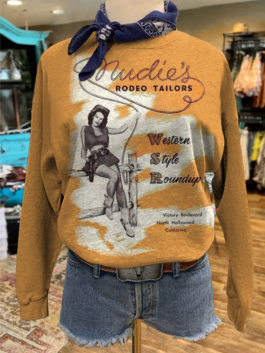 Vintage Cowgirl Print Casual Sweatshirt