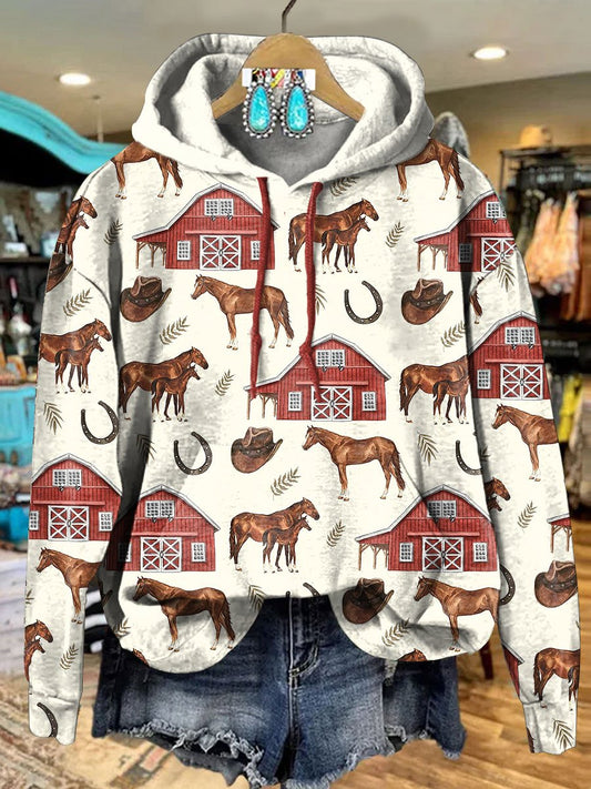 Western Horse Farm Art Casual Hoodie Sweatshirt