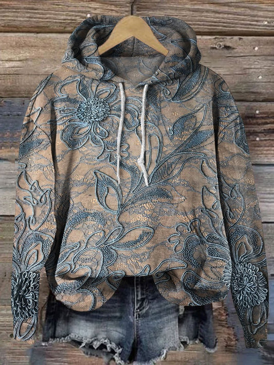 Vintage Lace Art Print Casual Hoodie Sweatshirt