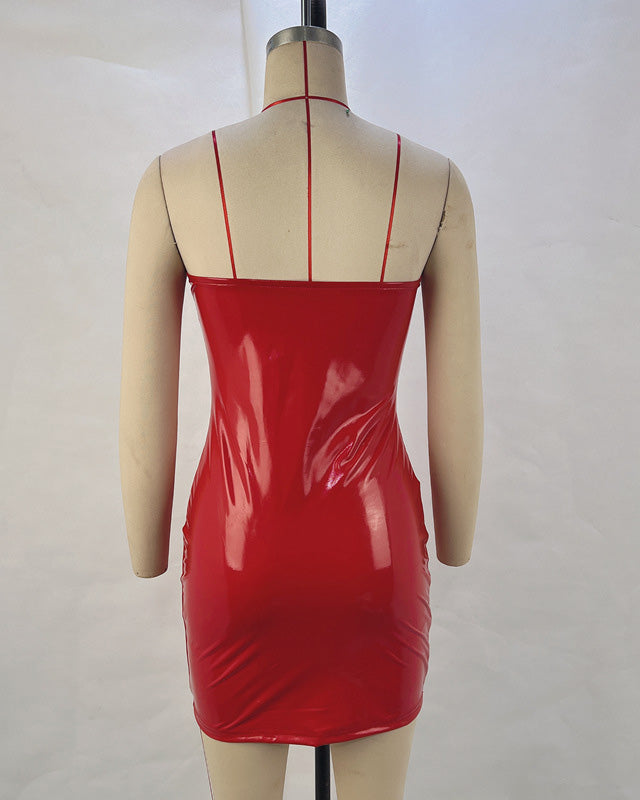 Straight Neck Leather Bandeau Hip Dress