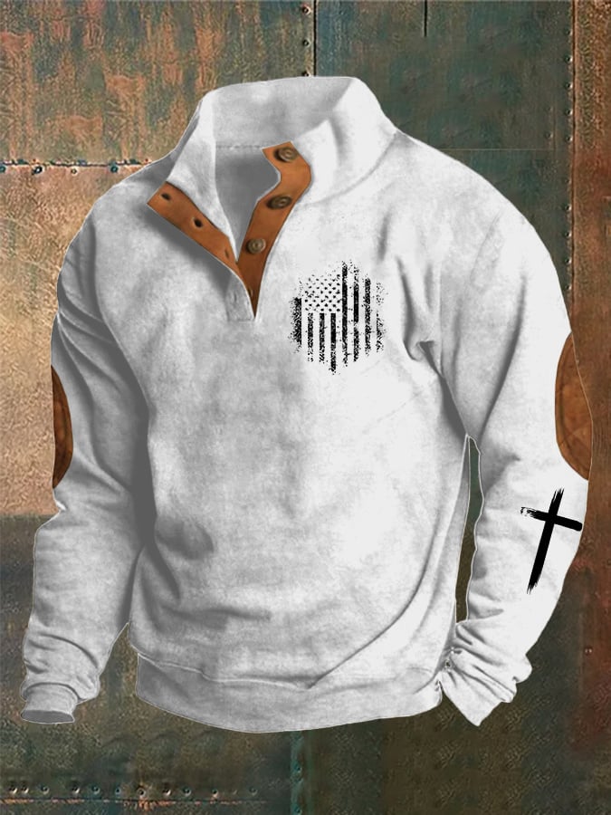 Men's Retro Flag Cross Print Sweatshirt