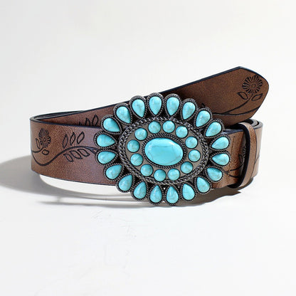 Trendy Rose Pattern Turquoise Bead Belt