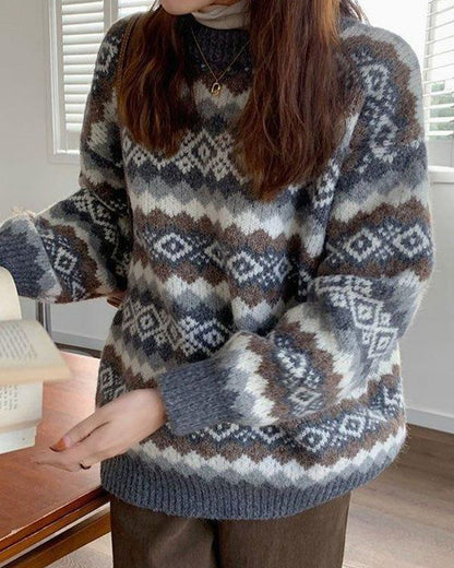 Retro Splicing Knitted Sweater