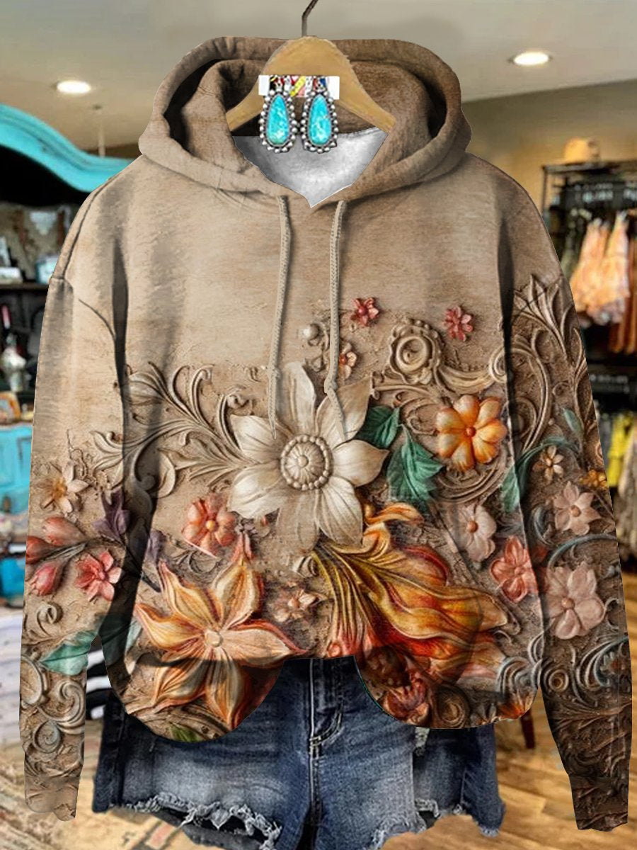 Retro Flowers Art Print Casual Hoodie Sweatshirt