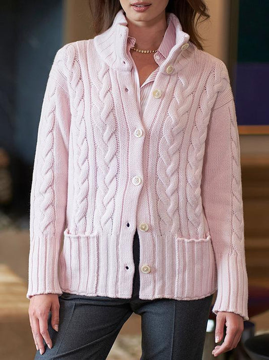 Women's Knitted Stand Collar Long Sleeve Casual Jacket