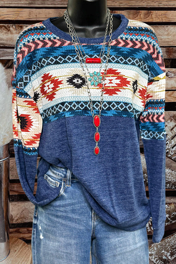 Retro Western Aztec Print Sweatshirt