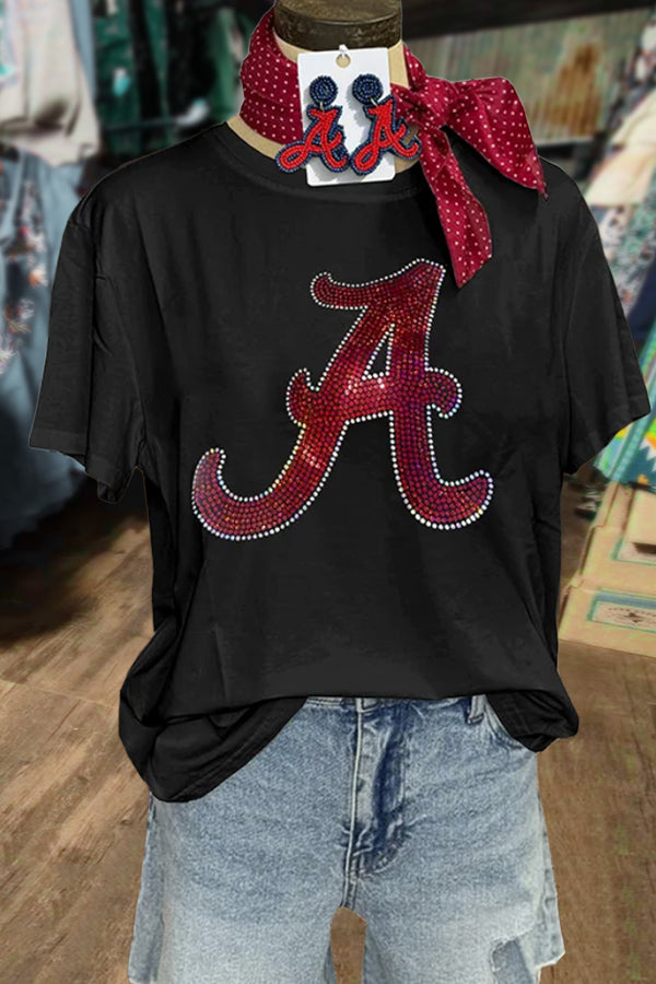 Solid Rhinestone Alabama Short Sleeve Tee