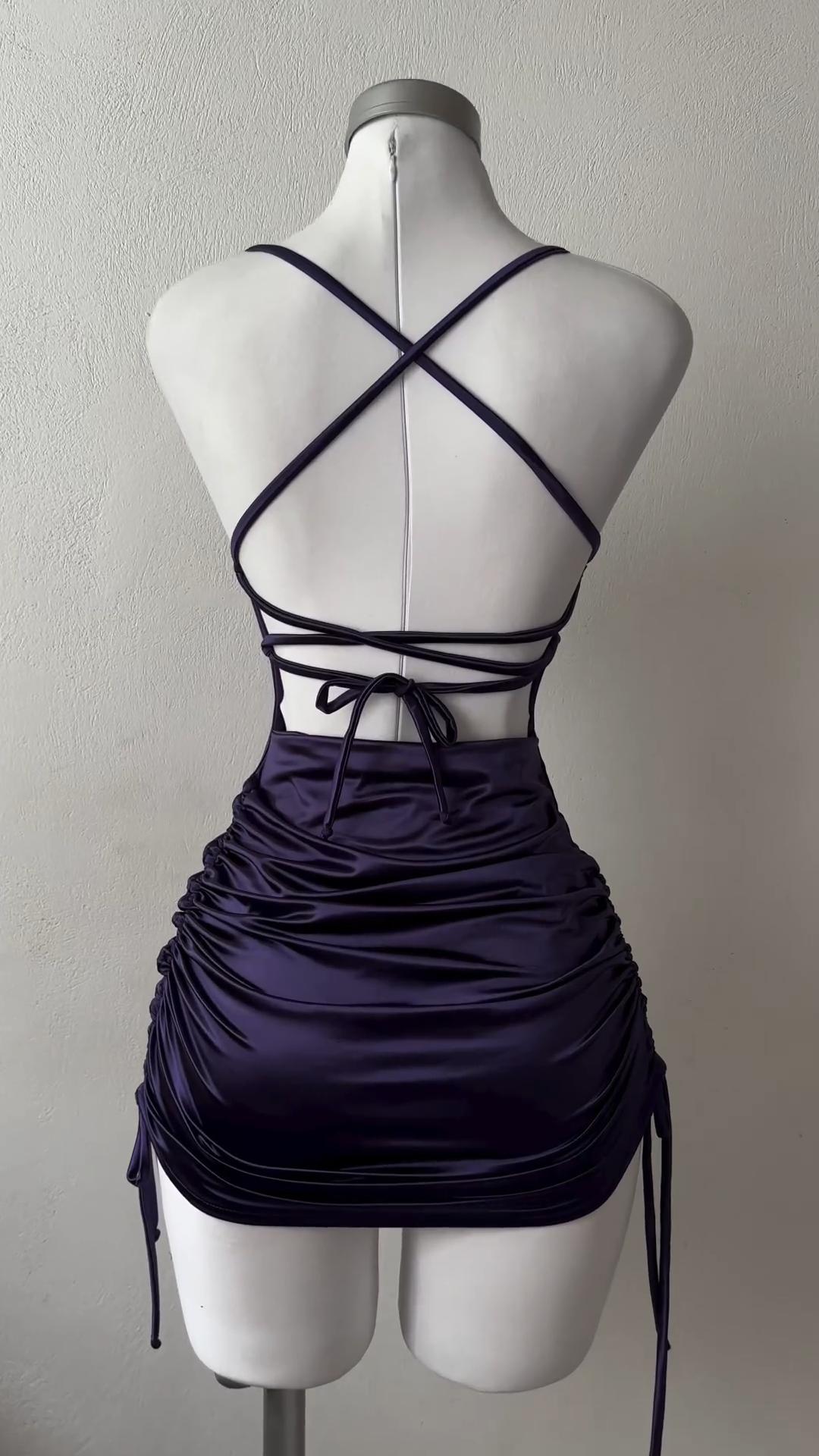 Purple Suspender Tight Backless Strappy Dress