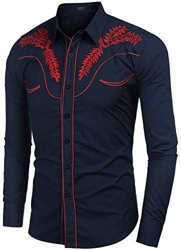 Men's Long Sleeve Slim Fit Embroideres Cowboy Shirts