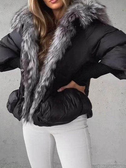 Women's Fur Collar Long Sleeve Patchwork Coat