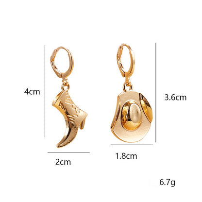 Stylish Alloy Cowboy Hat Boots Asymmetric Earrings