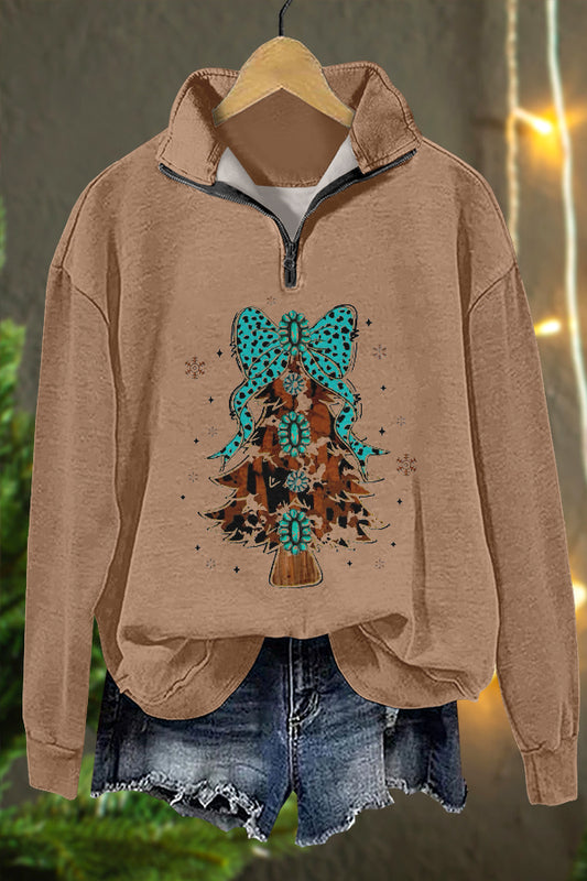 Western Ethnic Christmas Tree Print Sweatshirt