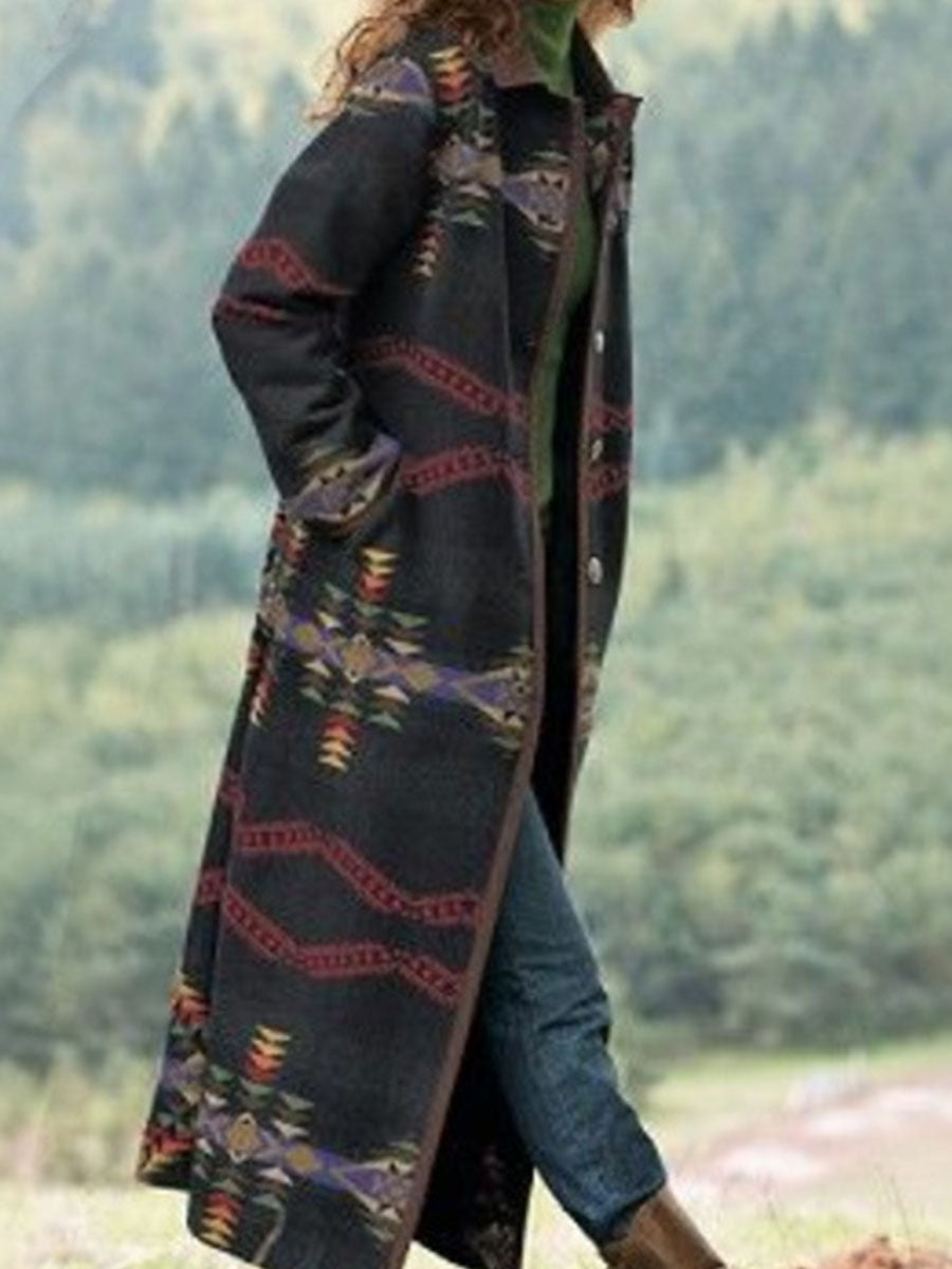 Casual Tribal Printed Long Sleeve Overcoat