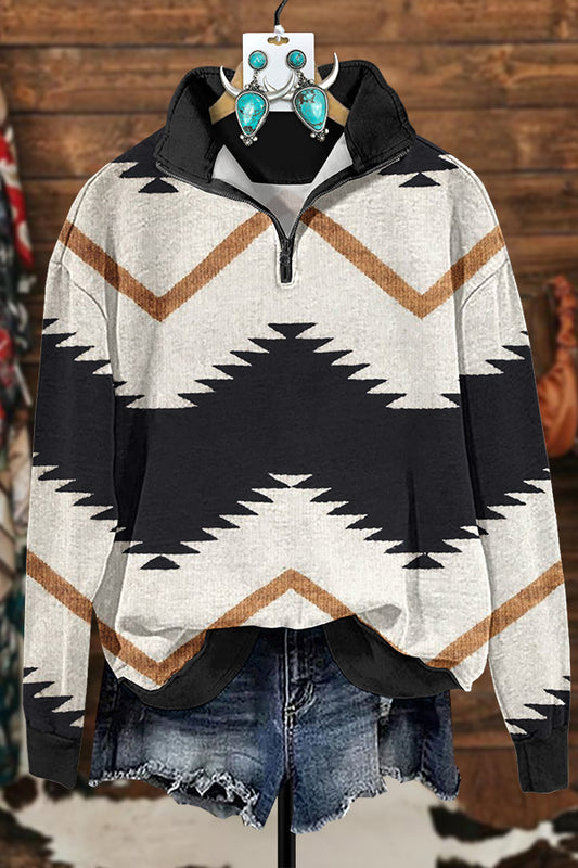 Western Arrow Aztec Zipper Sweatshirt