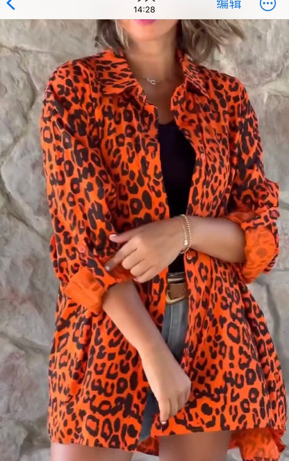 Women's Casual Leopard print Button Front Blouse