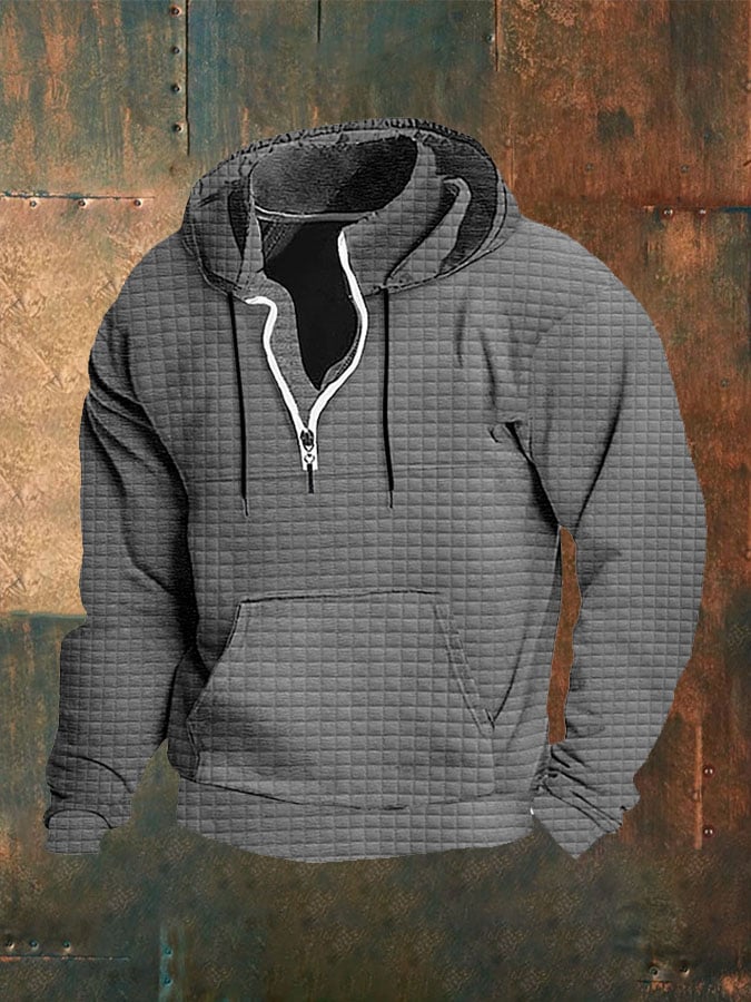 Men'S Waffle Collar Hooded Sweatshirt