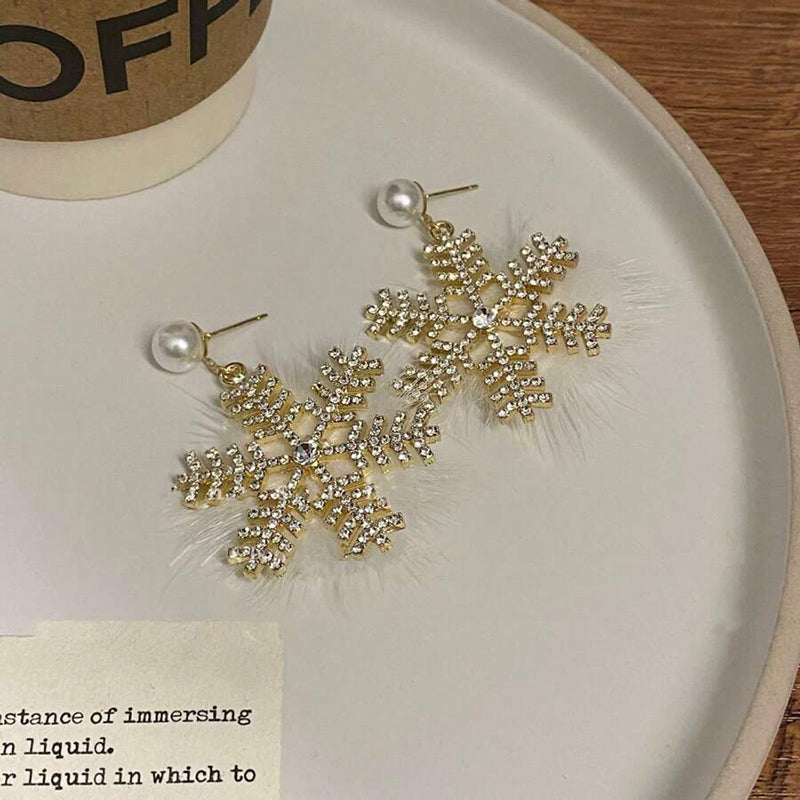 Cute Christmas Pearl Snowflake Earrings