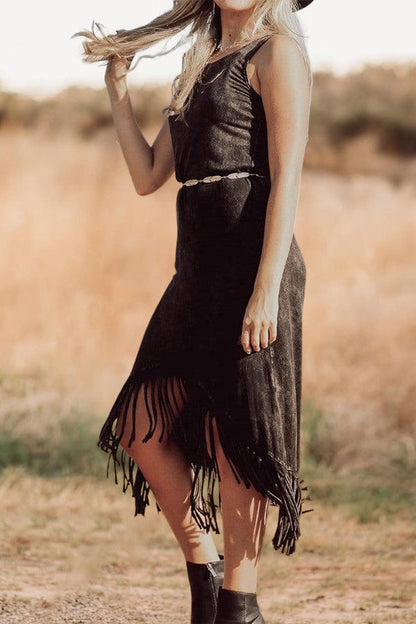 Vintage Washed Tassel Sleeveless Dress