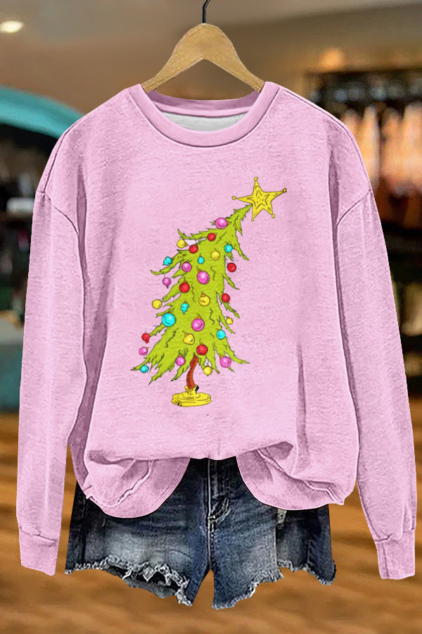 Pink Sweet Christmas Tree Print Sweatshirt