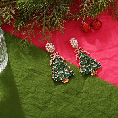 Fashion Bow Rhinestone Christmas Tree Earrings