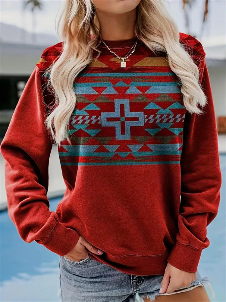 Cow & Southwestern Print Sweatshirt