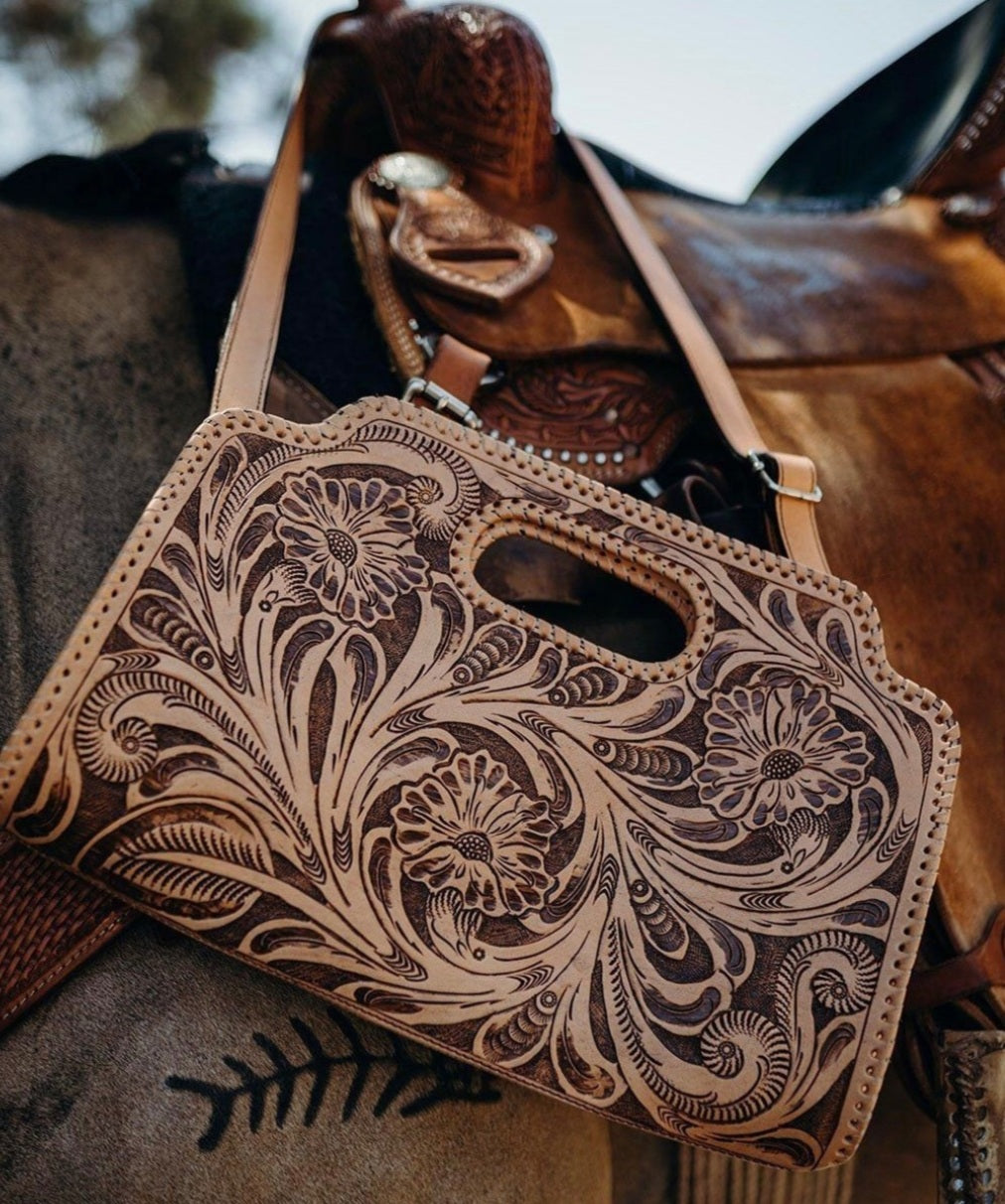 Floral Tooled Leather Clutch - Choice of Colors