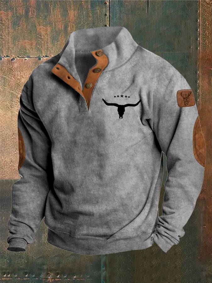 Men's Fleece Vintage Western Stand Collar Sweatshirt