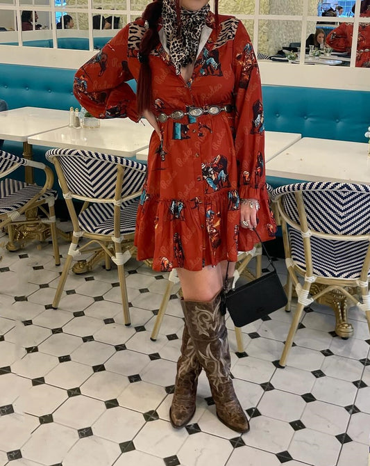 Long Sleeve V Neck Plus Size Western Dresses