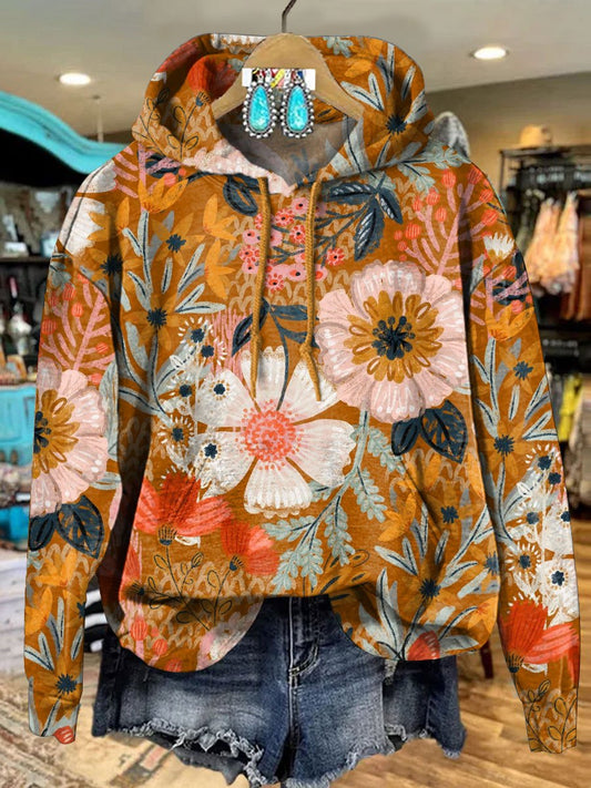 Vintage Floral Art Print Casual Hoodie Sweatshirt