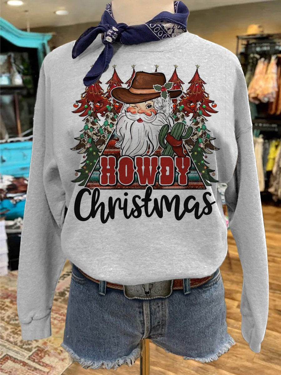 Western Christmas Santa Claus Print Casual Sweatshirt