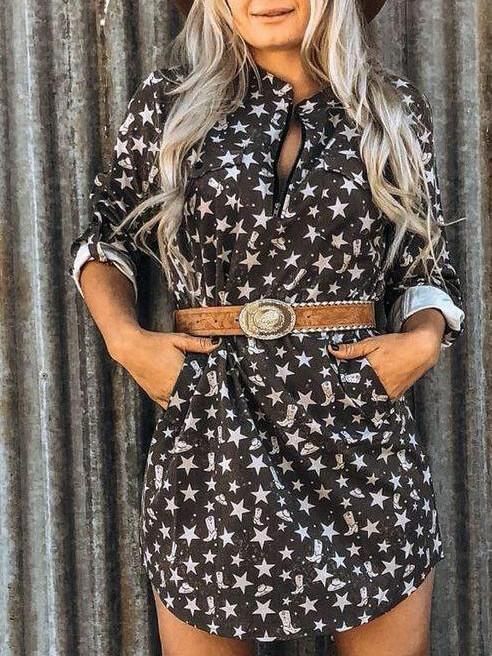 Star print long sleeve dress