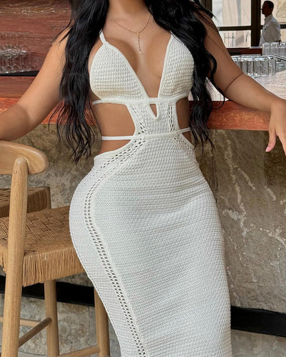 Halterneck Strappy Woven Bodycon Dress