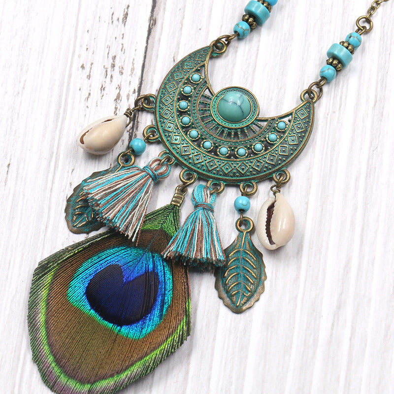 Women's Bohemian Peacock Feather Necklace